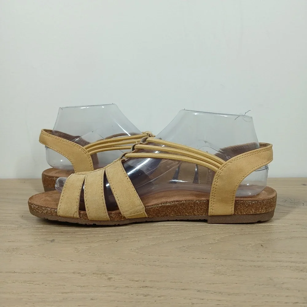 Earth Origins Laney Sandals Women 8 Yellow Jaune Leather Strappy Slingback